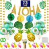 Funnlot Hawaiian Party Decorations 73Pcs Luau Birthday Party Supplies Including Aloha Banner Tropical Palm Leaves Cake Topper Balloons Drinking Umbrella Straws for Aloha Party Summer Party