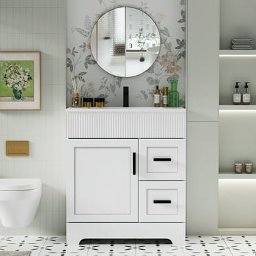 30" Single Bathroom Vanity with Ceramic Sink Top, Water Saving Faucet