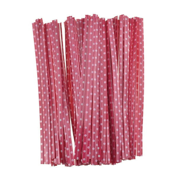HAHIYO 300 piezas 4 pulgadas rosa rojo PET plástico lunares Twist Tie pan caramelo bolsa de café corbata planta jardín Twist Tie para bolsa de celofán bolsa de regalo bolsa de plástico fiesta pastel p