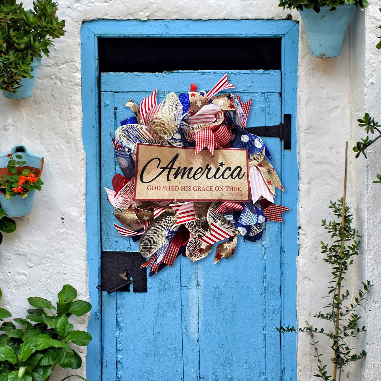 4th of July Truck Wreath Front Door Party Decoration Patriotic Red White Blue Independence Day 1776-2026 Memorial Day Bow Knot USA Gifts