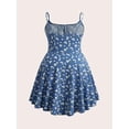 thumbnail image 2 of Dusty Blue Floral Print Fit & Flare Mini Dress With Spaghetti Straps And Tie Front, 2 of 5
