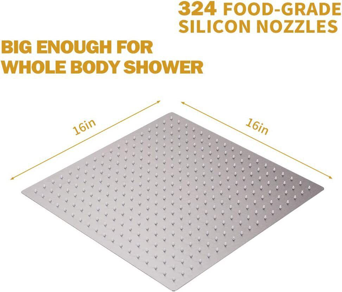 16 inch Rain Shower Head Wall/Ceil Mounted Square Rainfall High pressure Shower