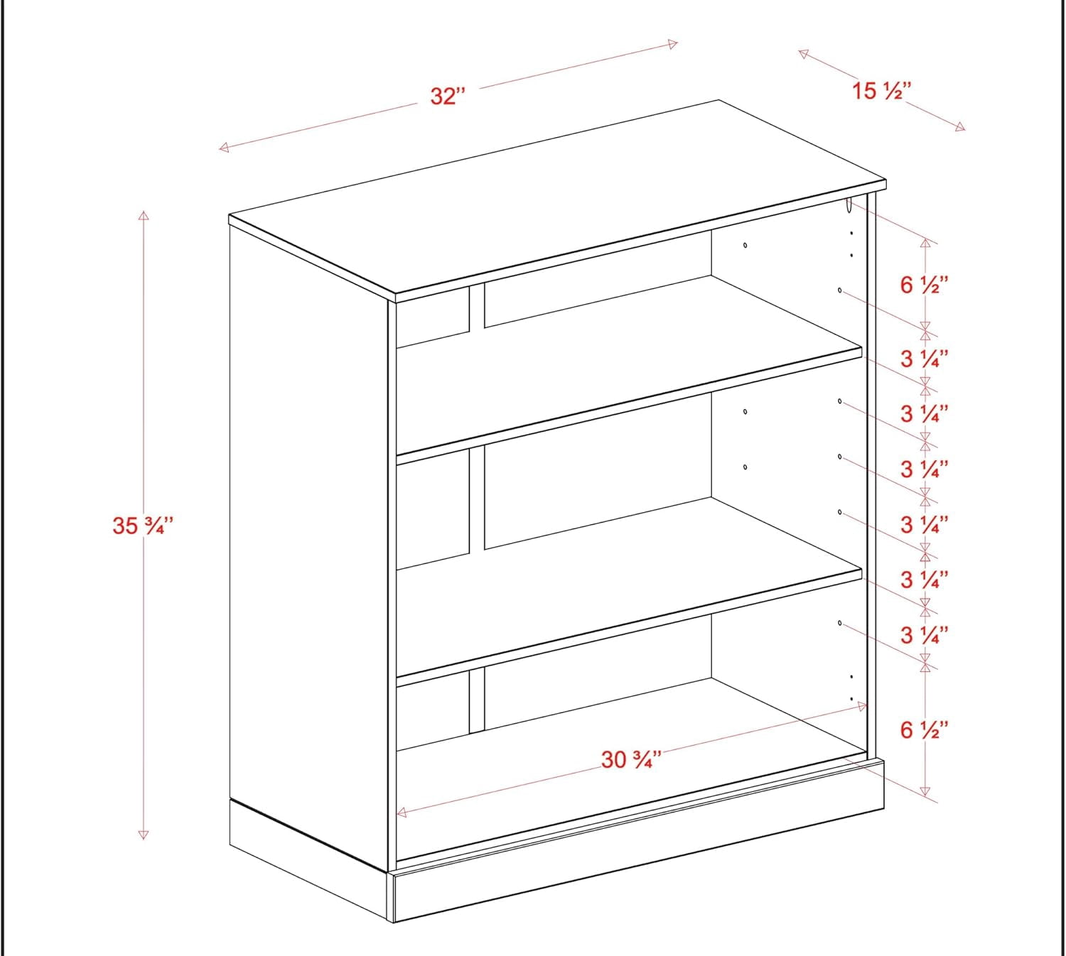 Palace Imports 100% Solid Wood 3-shelf Bookcase with Adjustable Shelves, White