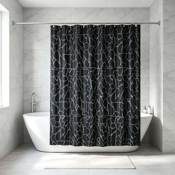 Stone Texture Silver Foil Shower Curtain, 72" Thickened Waterproof Bathroom Partition, Modern Home Decor Curtain for Tub & Shower Stall, Rust Proof Grommets, Black