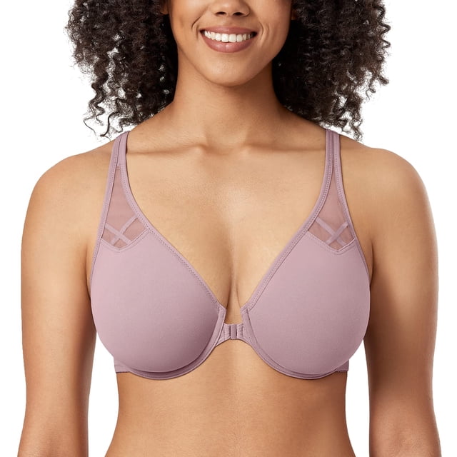 Sostén DELIMIRA con cierre frontal, espalda racerback, talla grande 32E color malva