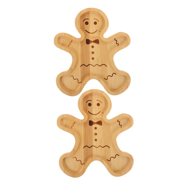 ColoMX Tabla de jengibre (2 piezas): Bandeja navideña con forma de hombrecito de jengibre, ideal para aperitivos, postres, quesos y dulces, y bandejas navideñas para galletas.