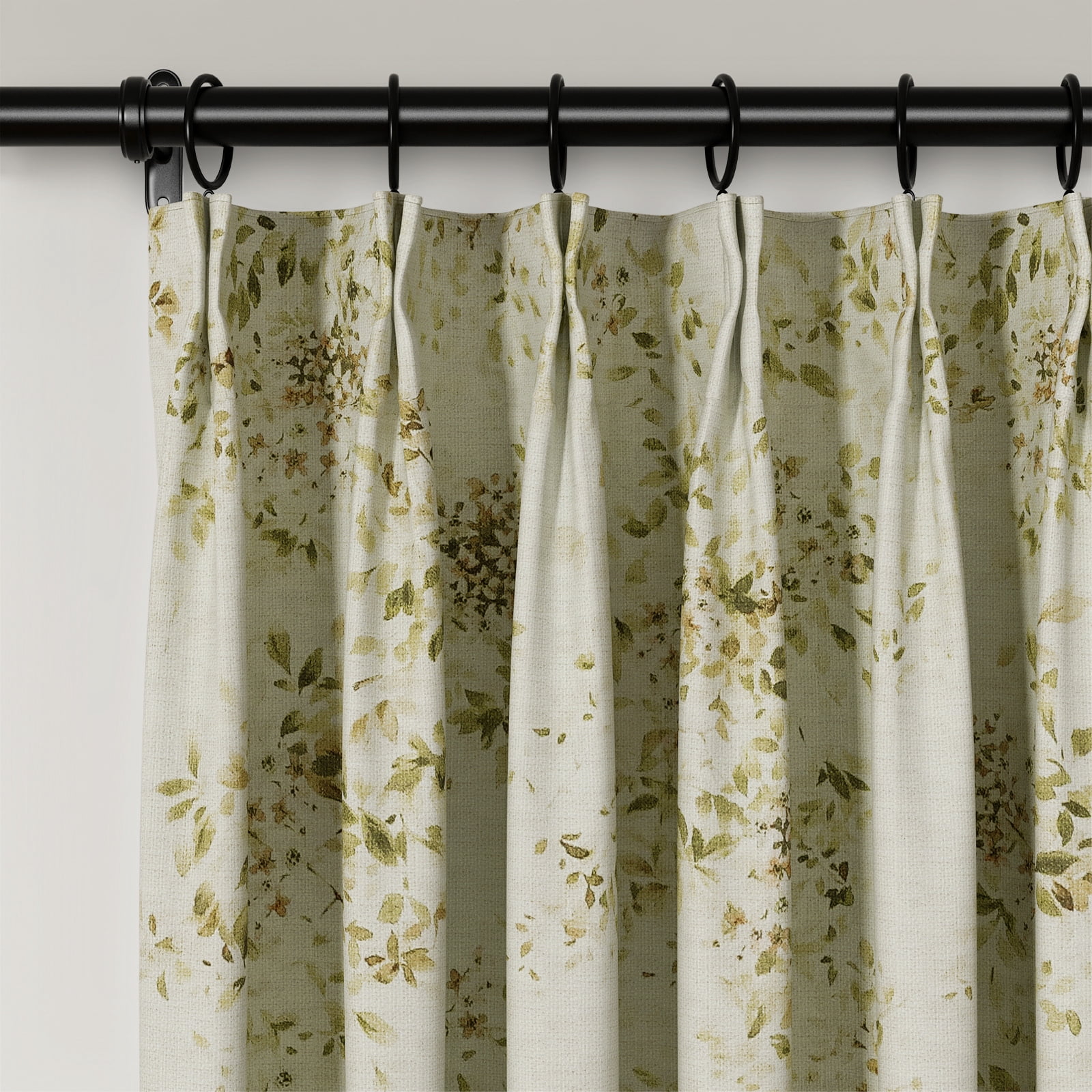 TWOPAGES 52"x84" Linen Blend Curtain Country Floral Light Filtering Pinch Pleat Drape for Door Window, 1 Panel, Prosperity