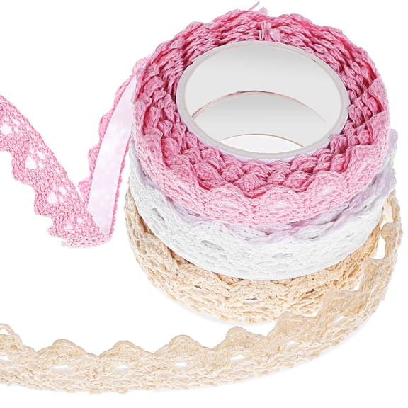 FELTECHELECTR 3 Rolls Self-Adhesive Thin Lace Tapes for Craft Supplies Pink White Beige Cotton Cloth