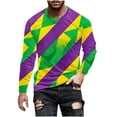 thumbnail image 2 of UVEASISHA Happy Mardi Gras Mens Colorblock T Shirts Big and Tall Fashion Hipster Graphic Tees Slim Fit Long Sleeve Crewneck Pullover Gym Muscle Tshirt Army Green S, 2 of 5