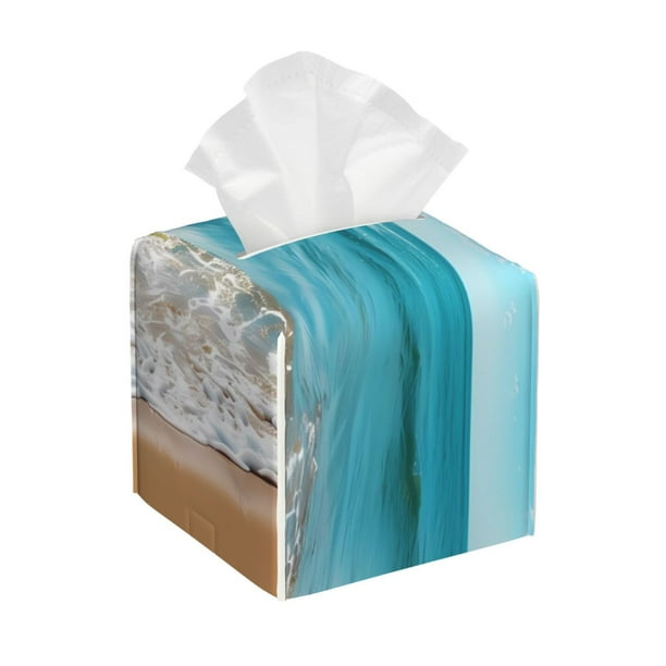 Balery Sunny Ocean Waves Porta Pañuelos de Cuero con Estampado – Funda Moderna Cuadrada para Caja de Pañuelos, Dispensador 5x5x5''