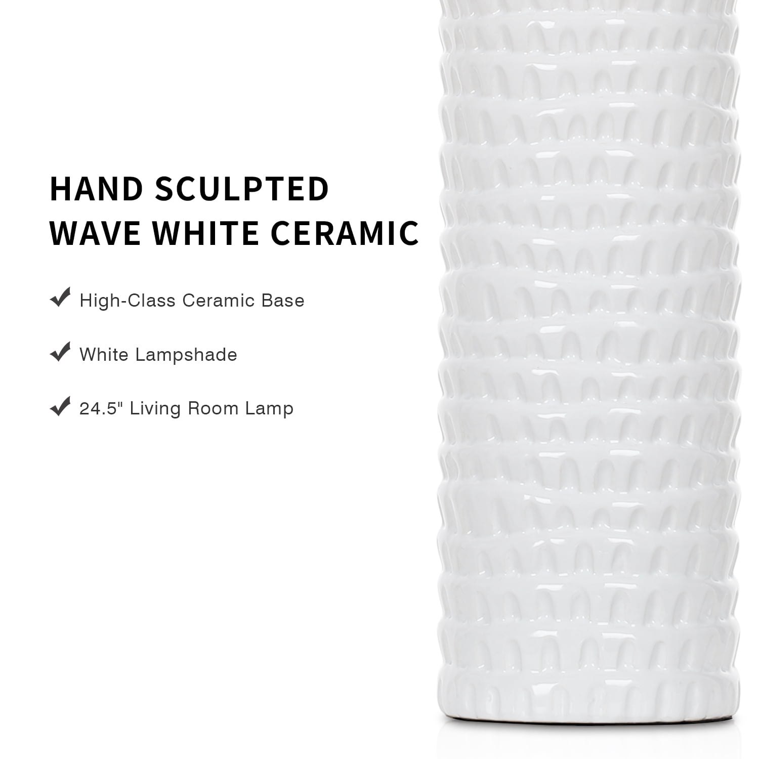 Cinkeda Ceramic Table Lamps Set of 2 for Living Room Bedroom 24" Modern Farmhouse Bedside Nightstand Lamp with White Shade