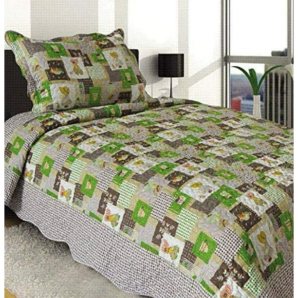 Sapphire Home 2pc Twin Size Bedspread Quilt Set Bedding for Kids Girls,  Patchwork Doll Puppy Coverlet, Twin Bedspread + Pillow Sham, Twin CJ95 