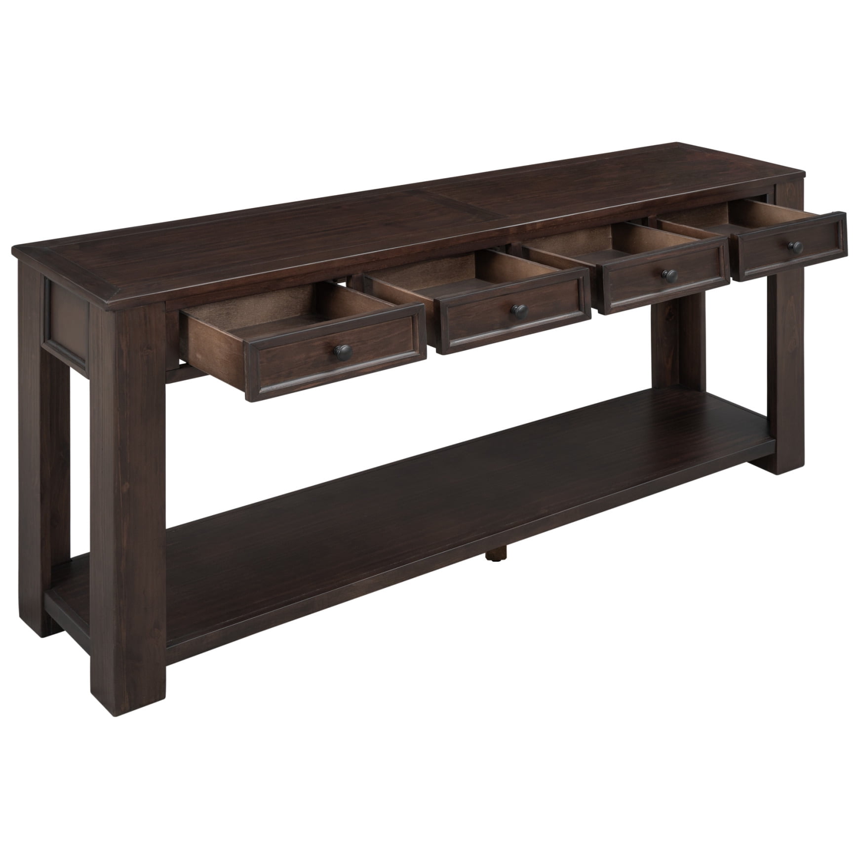Solid Wood Console Table With 4 Drawers And 1 Bottom Shelf For Entryway, Hallway, Easy Assembly, 63 Inch Long Sofa Table ,Espresso