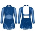 thumbnail image 1 of Xnihocha Costume de Danse Salsa Rumba Tango pour Filles, Robe de Danse Latine à Sequins, Tenue de Danse, Jupe à Franges, Bleu Marine, Taille 12, 1 of 6