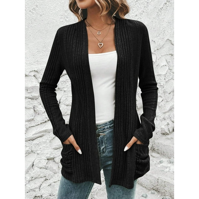 LOVZFMLL Cardigan pour Femmes Mode Rayé Brossé Manches Longues Manteau Cardigan pour Femmes