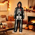 thumbnail image 5 of Halloween Onesie Adult Bone Skeleton Hooded Long Sleeve Matching Pajamas for Couples Soft Plush Loose Fit One Piece Jumpsuits Loungewear Sleepwear Outfit for Halloween Party, 5 of 6