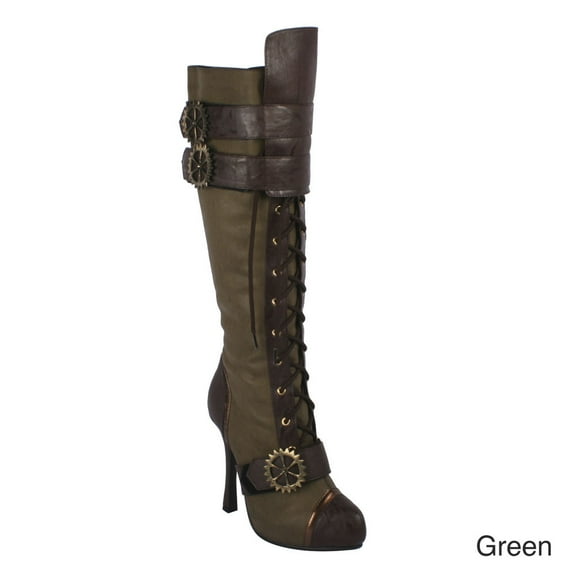 ELLIE 420-QUINLEY Women's 4" Knee High Steampunk Boot With Laces.