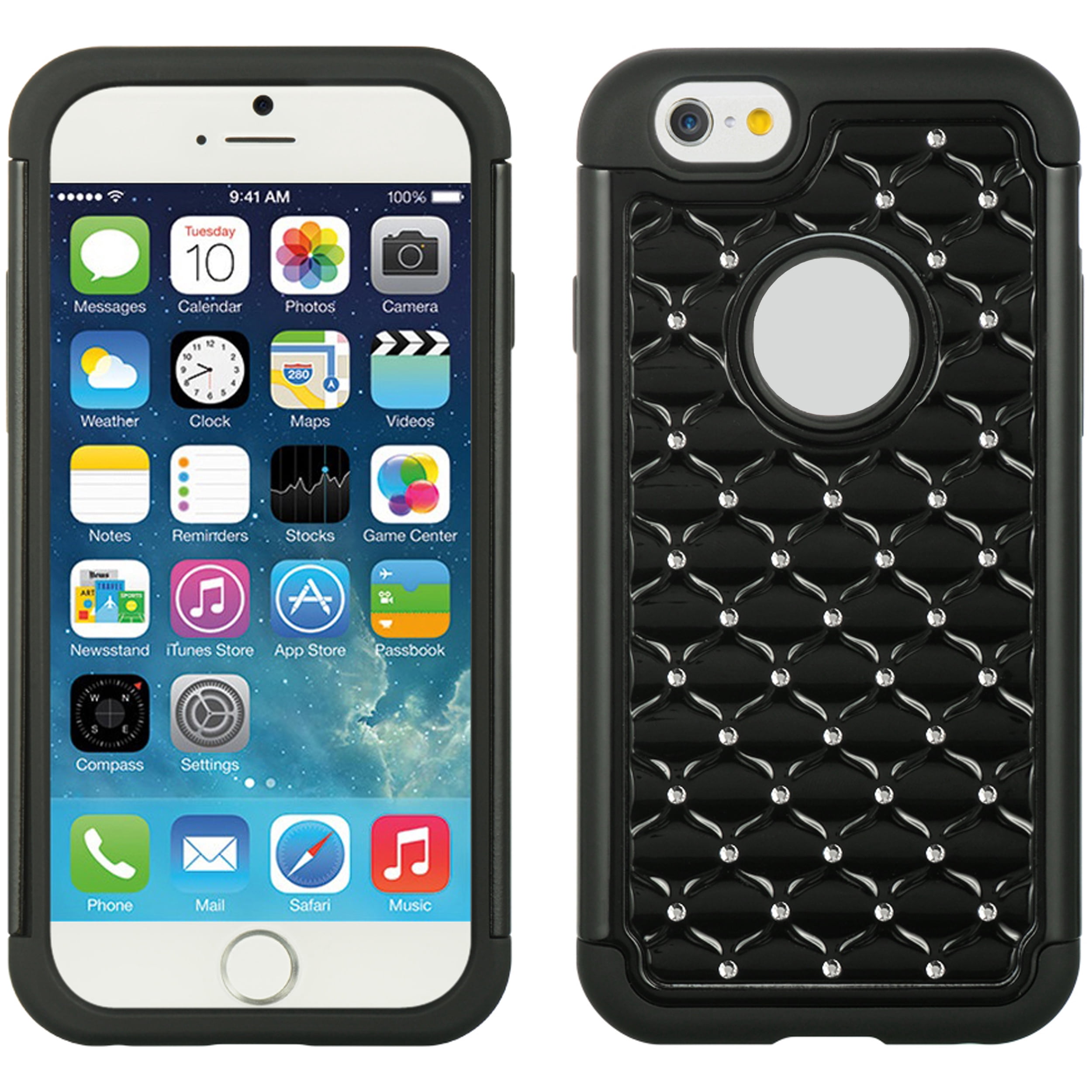 iPhone 6 / 6S Elegant Shining Diamond Ultra Thin Skin Case For Apple iPhone 6 / 6S With Drop Resistant, Shockproof Silicone Exterior (Black)