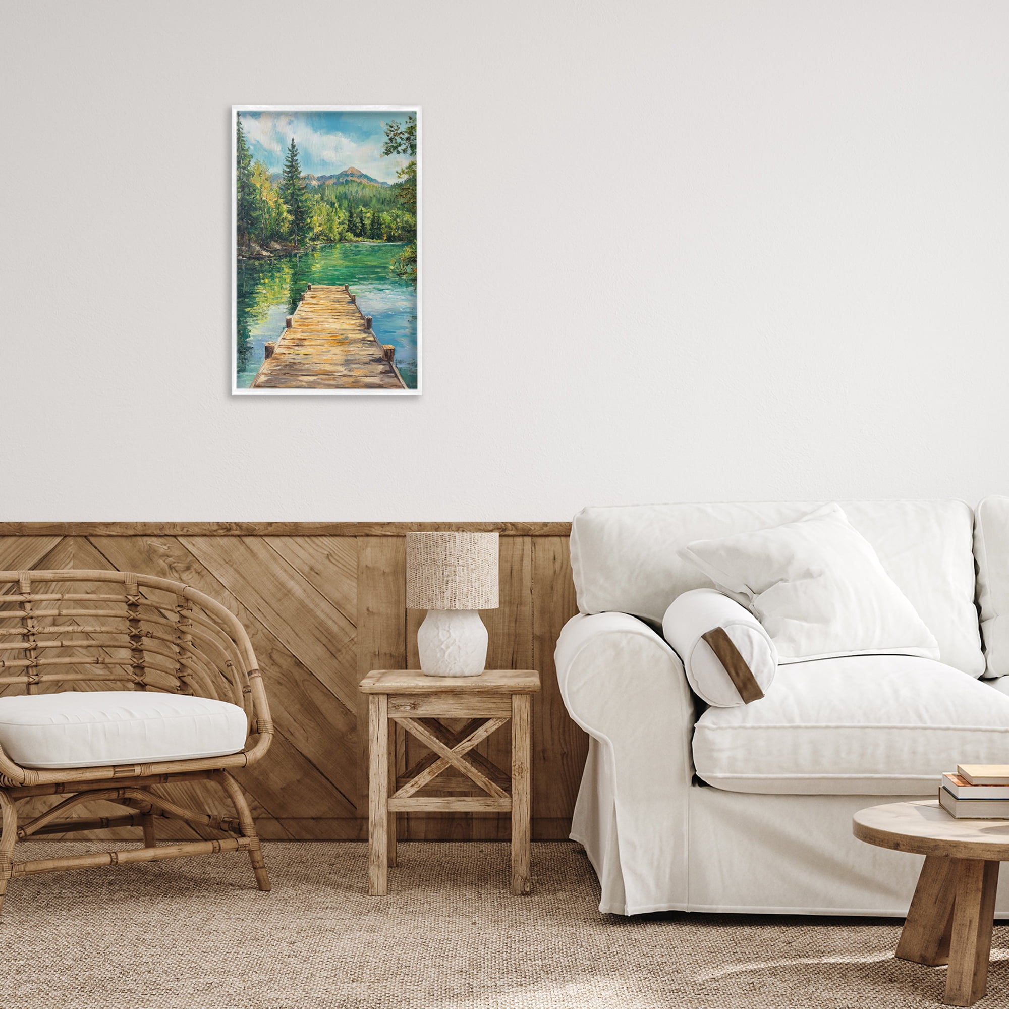 Stupell Industries Sunlit River Dock White Framed Giclee Art, design by Petal Prints Design