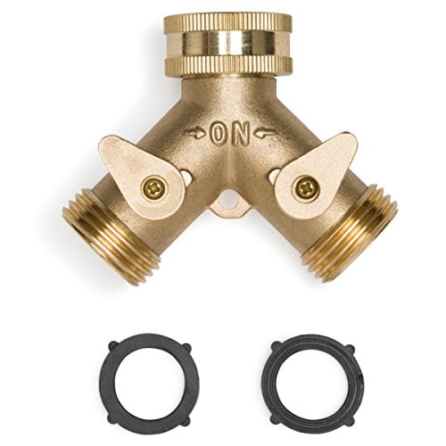 Solid Brass Two Way Garden Tap Fauce Connector Adaptor Hose Splitter 6 Washers 