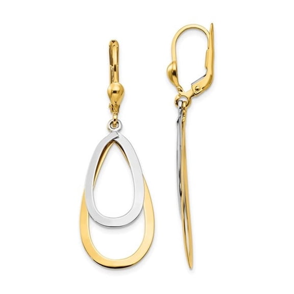 Gem & Harmony 10K Yellow and White Gold Polished Leverback Dangle Drop Earrings for Women