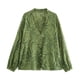 thumbnail image 2 of HH TRAF Camisa informal ajustada con estampado verde para mujer 2024, blusas holgadas de manga larga con escote en V y botonadura sencilla a la moda para mujer, 2 of 5