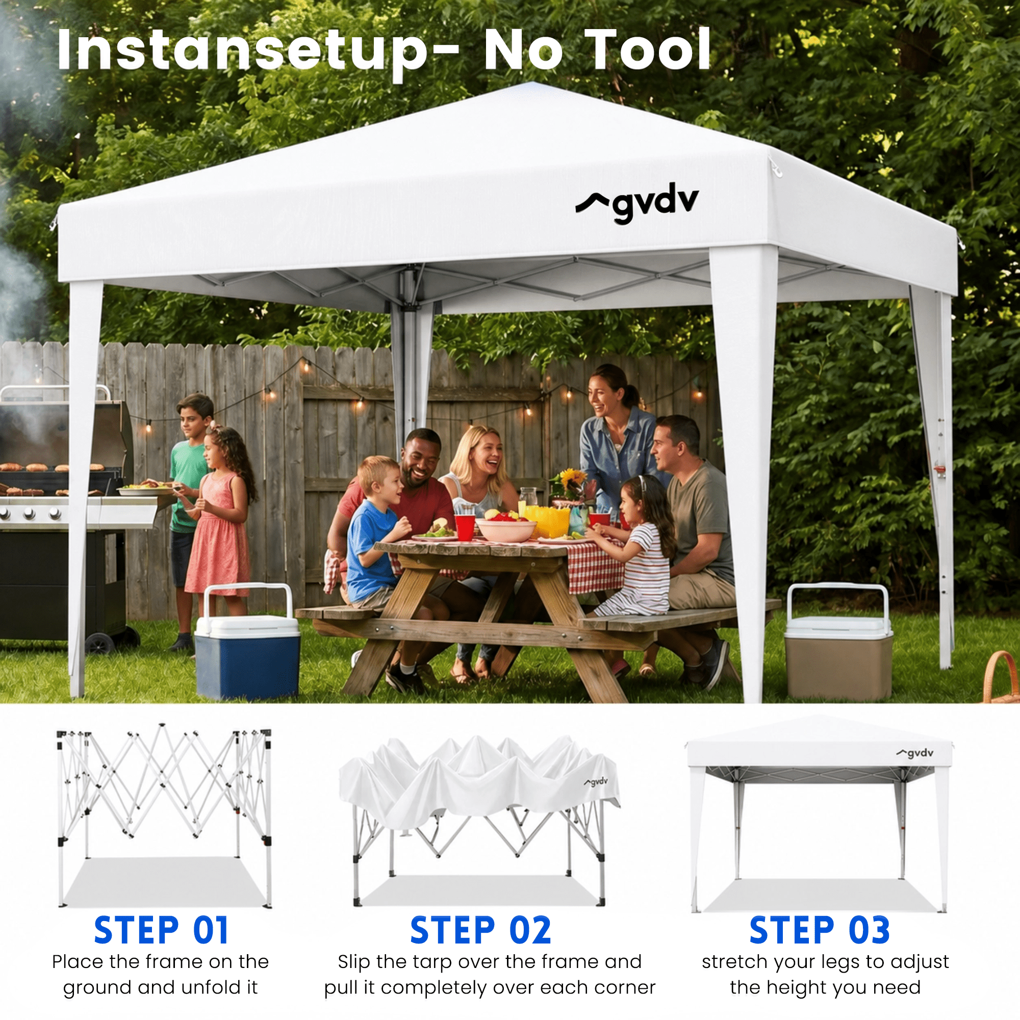 GVDV 10x10 Pop Up Canopy Tent, Outdoor Ez Up Gazebo One Person Set
