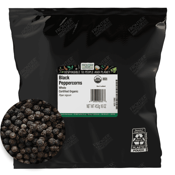 Frontier Co-op Certified Organic Whole Black Peppercorns, 16 oz Bag