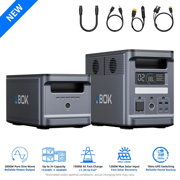 ABOK Ark2000 3072Wh Home Defender Kit – 2000W Power Station with 1 Extra Battery for 2-Day Whole Home Backup