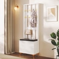 thumbnail image 3 of MODERNLUXE 68.7" Tall Hall Tree with Bench and Shoe Storage, Entryway Coat Rack with 8 Hooks and Storage Cushioned Stool for Hallway, Living Room,White, 3 of 9