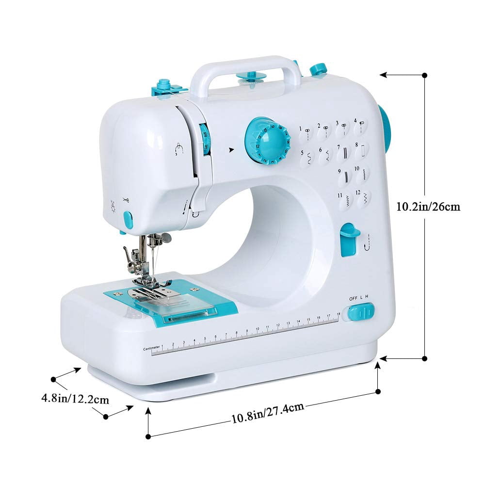 DEWIN Electric Sewing Machine Crafting Speed Crafting Mending Machine Portable Mini with 12 Built-in Stitches, 2 Speeds Double Thread, Embroidery,Foot Pedal for Beginners and Kids (White and Blue)