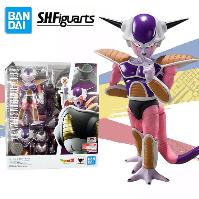 figura de acción original de dragon ball z, estatua de freezer de segunda forma shf — figura articulada de 19 cm en PVC (escala 1/144) con cuerpo rosado y púrpura, armadura marrón y blanca, cola curvada y casco con cuernos; incluye piezas intercambiables y caja Bandai; apta para colección y regalos de juguetes.