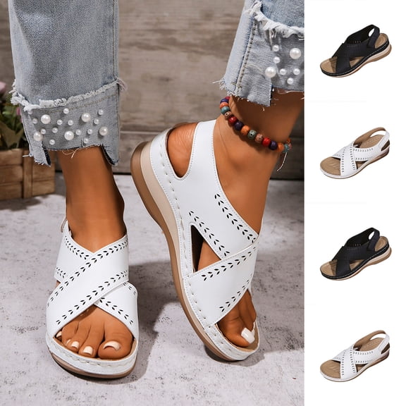 Miluxas Women's Wedge Sandals Comfort Dressy Summer Sandal Ankle Strap Casual Walking Wedges Platform Slip On Shoes White 9.5(43)