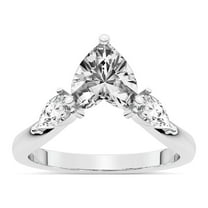 Heart Shape 3 Carat IGI Certified Lab Grown Diamond Ring | 14K White Gold | Joella Three Stone Chevron Diamond Ring | FG-VS1-VS2 Quality Friendly Diamonds