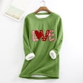 thumbnail image 2 of lcziwo Womens Sherpa Lined Pullover Love Heart Graphic Fleece Crewneck Sweatshirt Winter Thermal Sweatshirts Plus Size Comfy Loungewear Tunic Tops Valentine's Day Gift on Sale Army Green S, 2 of 4