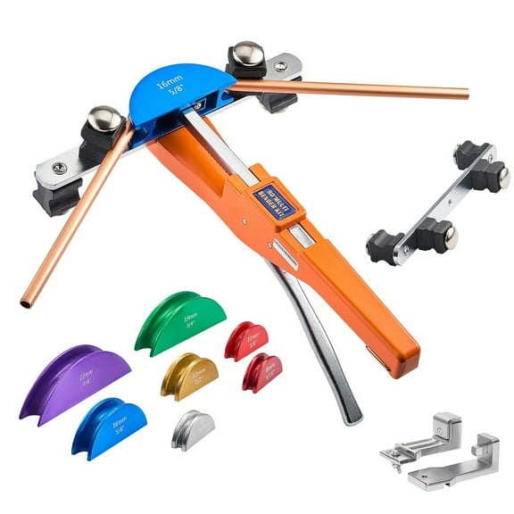 KFFKFF Tubing Bender Kit, 1/4 to 7/8 Inch, Compact Ratcheting Pipe Bender, Forward/Reverse Hand Tool, with 7 Aluminum Alloy Dies, for Copper HVAC Air Conditioning Refrigeration