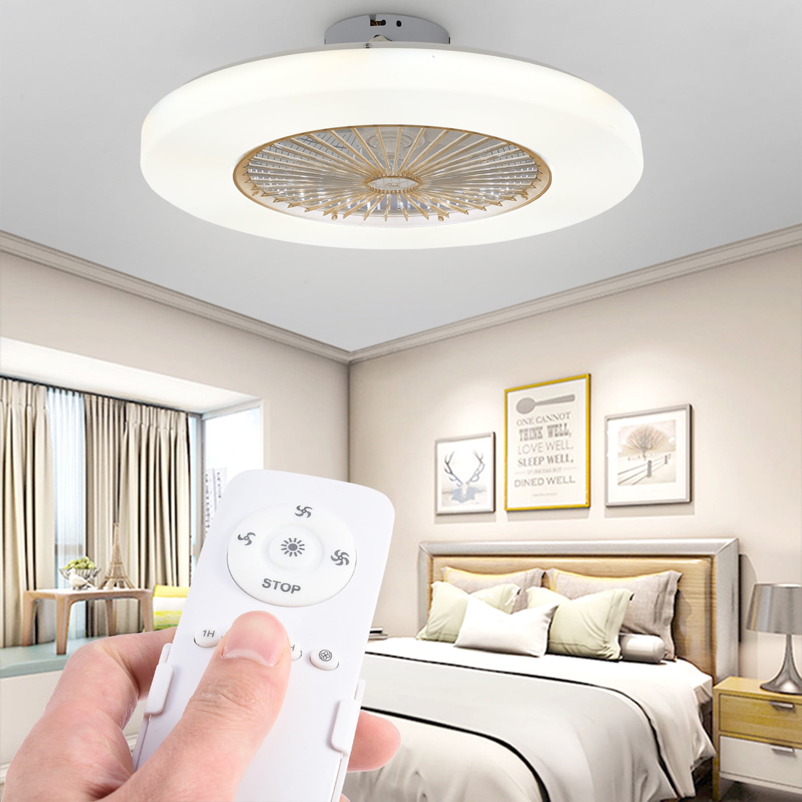 Details about   Modern Ceiling Fan with Lights Enclosed Round LED Dimmable Chandelier Fan Lamps 