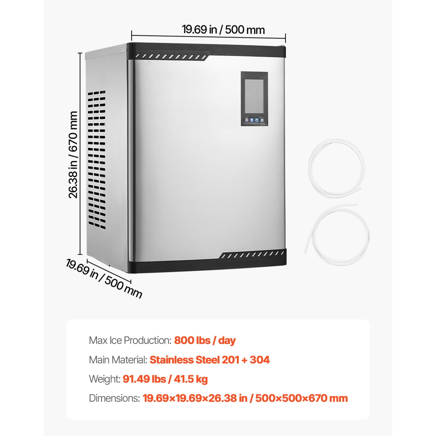 KFFKFF Commercial Ice Maker Machine, Produces 800 LBS/Day, Stainless Steel with Programmable, Self-Cleaning Function, Adjustable Thickness for Restaurants, Hotels - Head Unit Only