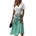 thumbnail image 2 of Minjewel Ladies Floral Casual Fashionable Short Sleeve V-Neck Dress for Spring Summer Women's Daily Casual Wear,Green,S, 2 of 6