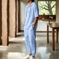 thumbnail image 4 of JUUYY Mens 2 Piece Linen Set Long Sleeve Button Down Casual Hoodie Shirt and Loose Jogger Pants Sets Beach Vacation Summer Outfits Light Blue XXL, 4 of 9