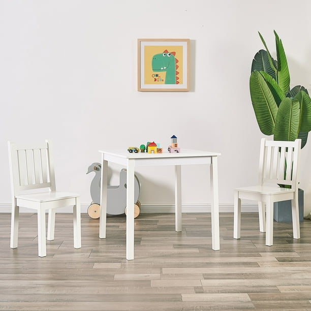 Toffy & Friends Kids Wooden Table and Chairs Set, White Color,3 Piece