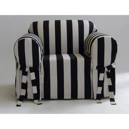 Classic Slipcover Cabana Stripe One Piece Chair Slipcover Black Cream