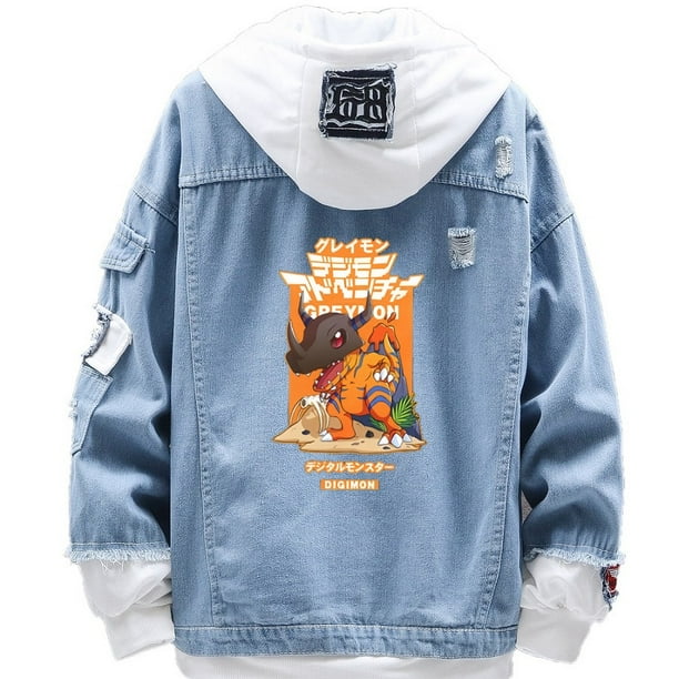 Chaqueta vaquera casual con estampado digital Digimon Adventure