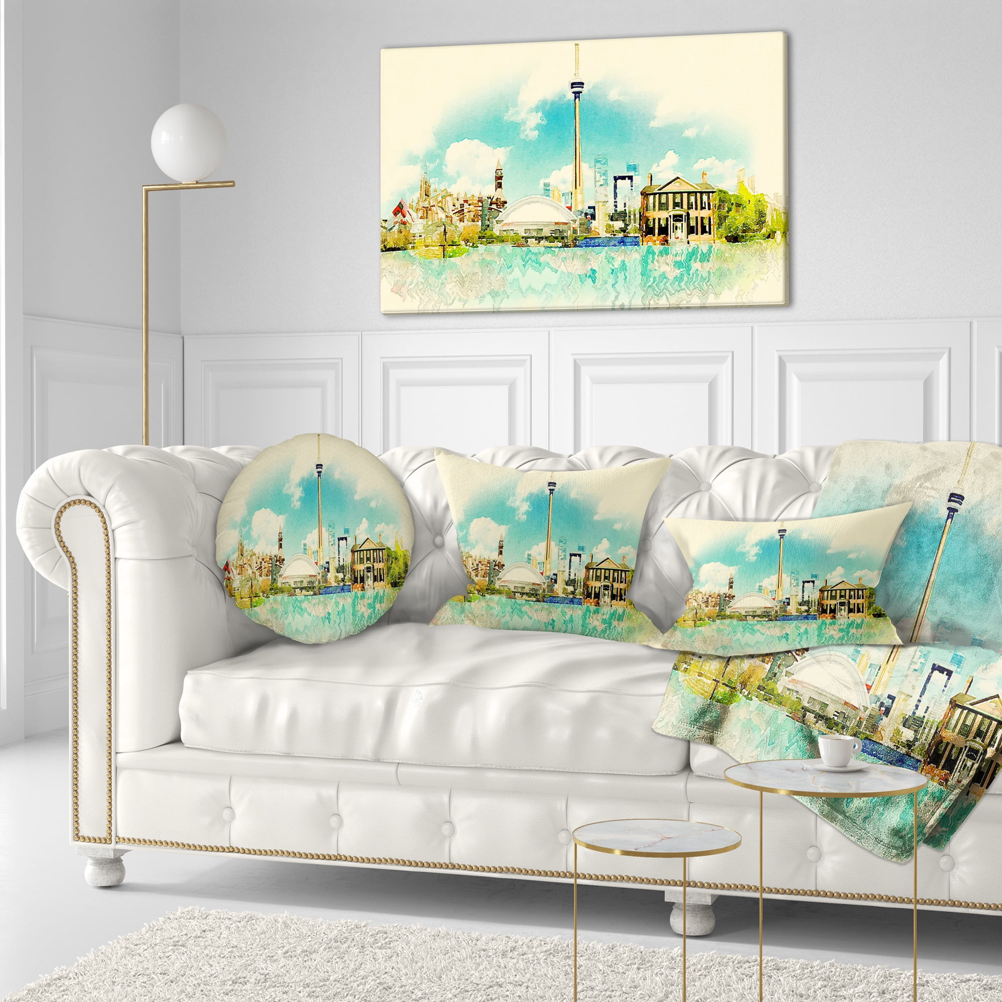 Designart Toronto City Watercolor - Cityscape Painting Throw Pillow - 12x20