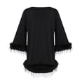 thumbnail image 4 of IWRICH Trendy Long Sleeve Feathers Midi Dress for Women Plus Size Elegant Formal Smocked Flowy Cute Party Dress Black M, 4 of 6