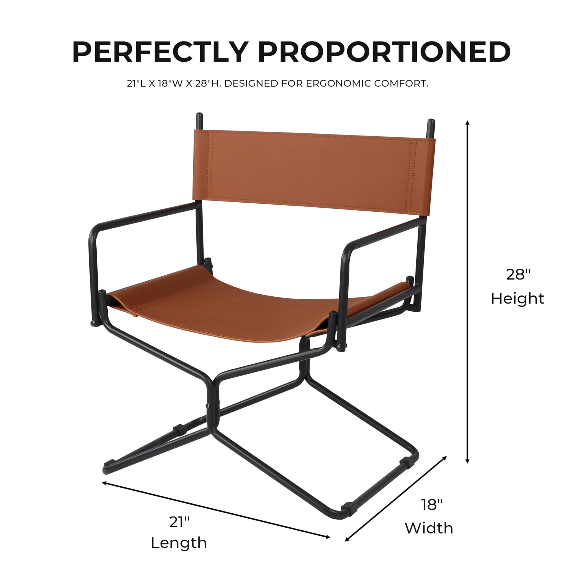 Aukfa Leather Folding Director Chair, Portable Outdoor Chair for Patio Camping, Matte Brown