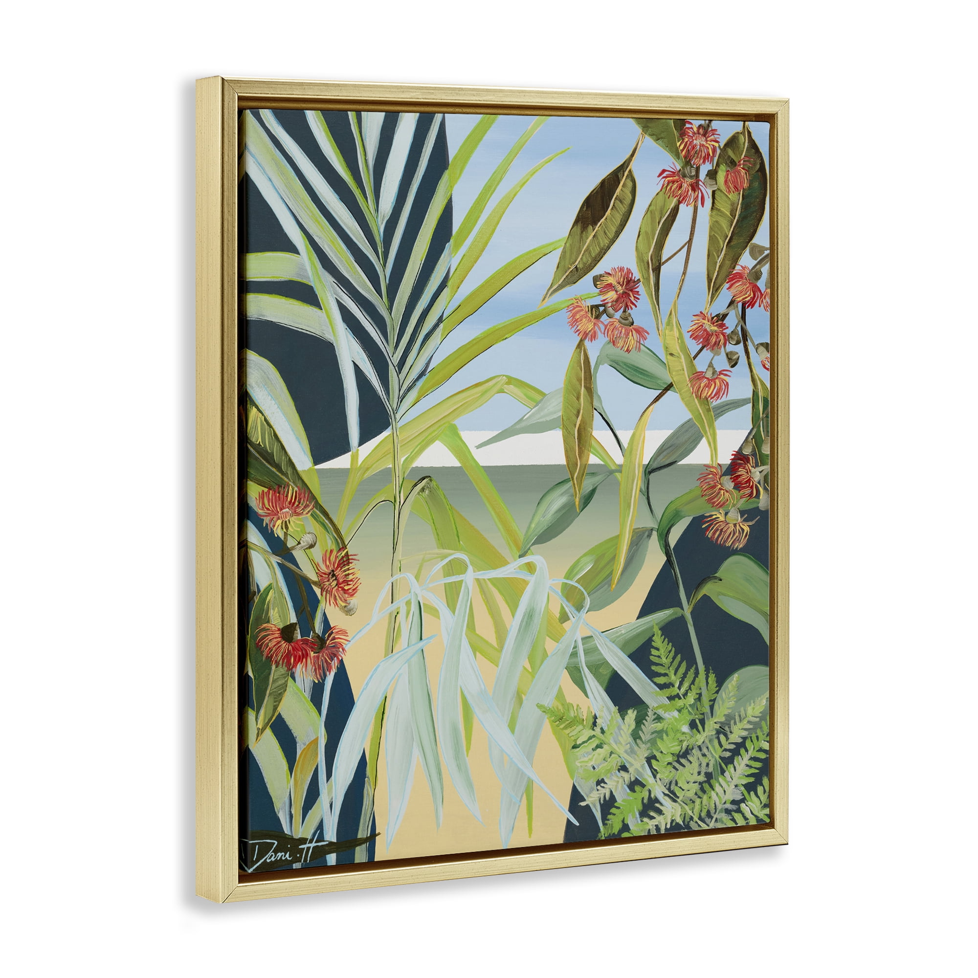 Stupell Industries Coastal Morning Leaves Gold Framed Floater Canvas Wall Art, design by Dani Heyward