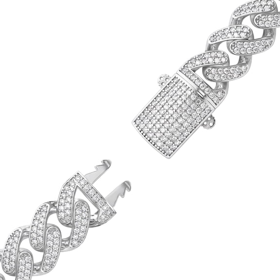 9 Inch 11mm Iced Out Cuban Link Bracelet for Men & Women - 925 Sterling Silver Rhodium Plated Miami Cuban Chain with CZ Pave Stones - Hip Hop Bling Jewelry - Unisex Gift