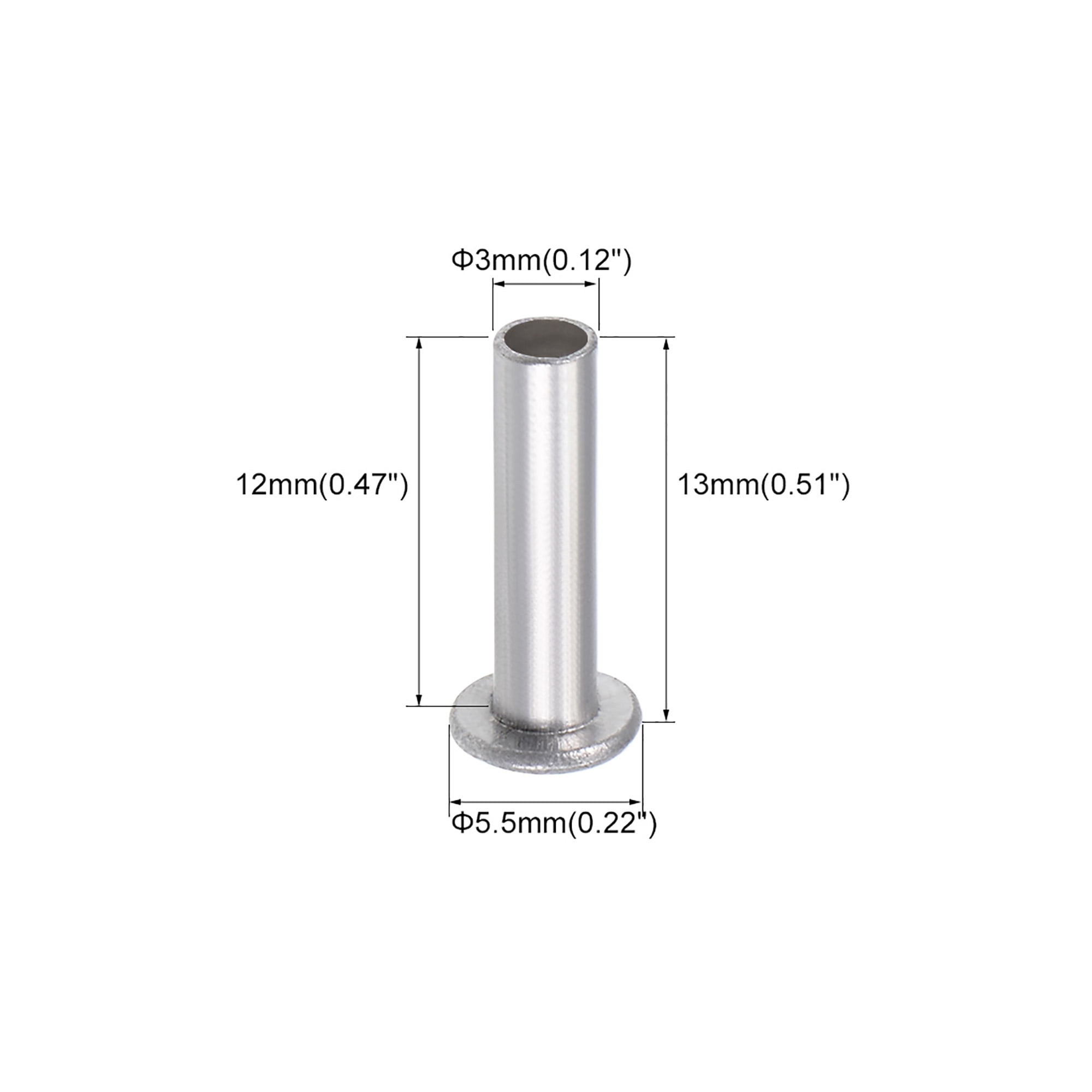 100 Pcs 3mm x 12mm Aluminium Flat Head Semi-Tubular Rivets Silver Tone