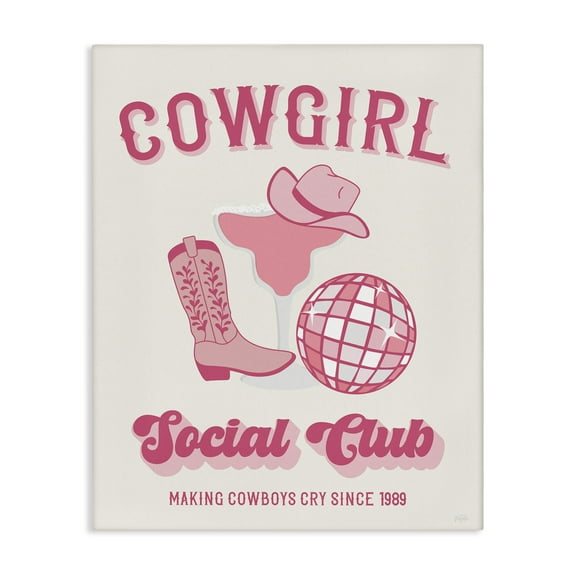 Stupell Industries Cowgirl Social Club Entertainment Painting Wrapped Canvas Art Print Wall Art, 16 x 20